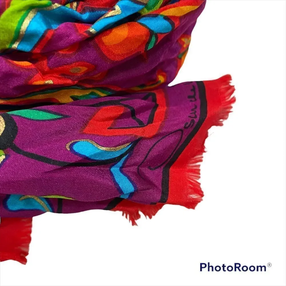 Brand New With Tags Vintage Oscar‎ de la Renta Vibrant Silk Scarf   11”x53”